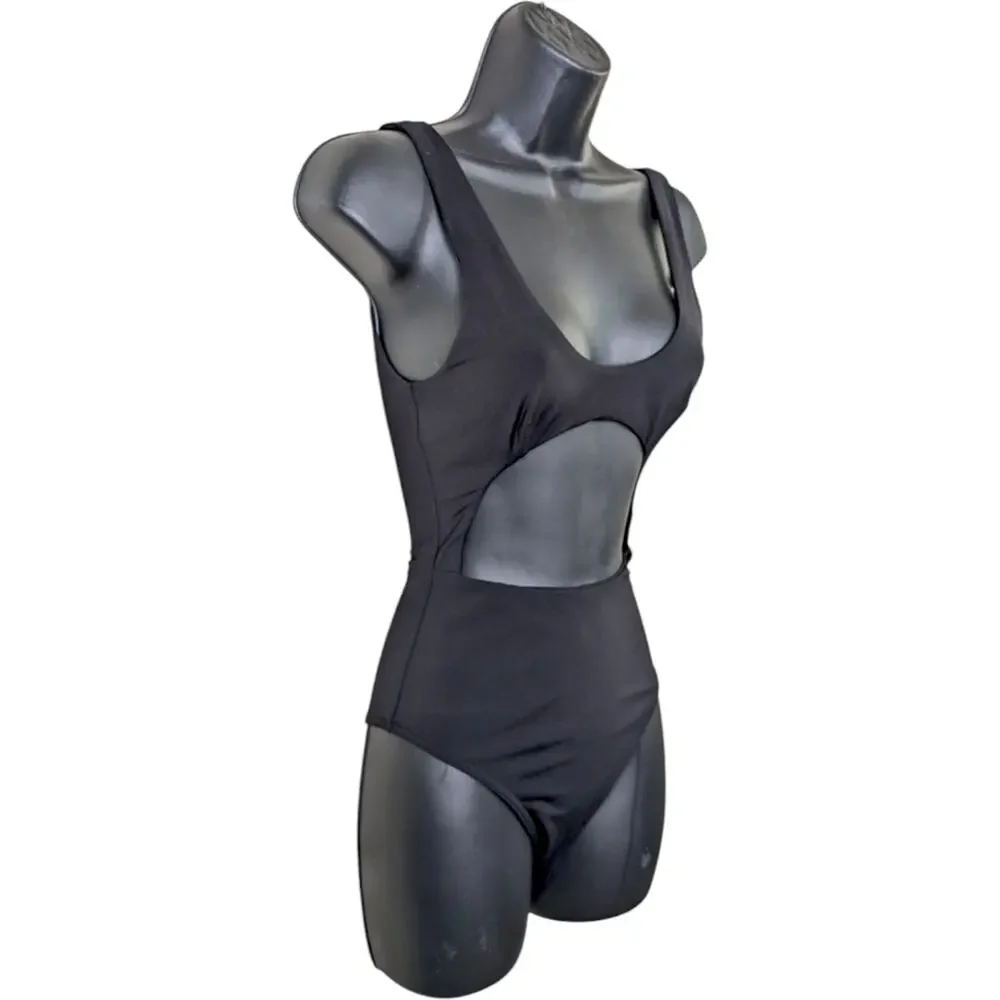 Meshki Valda Bodysuit XS Black Cutout Snap Button Blogger Favorite Resort